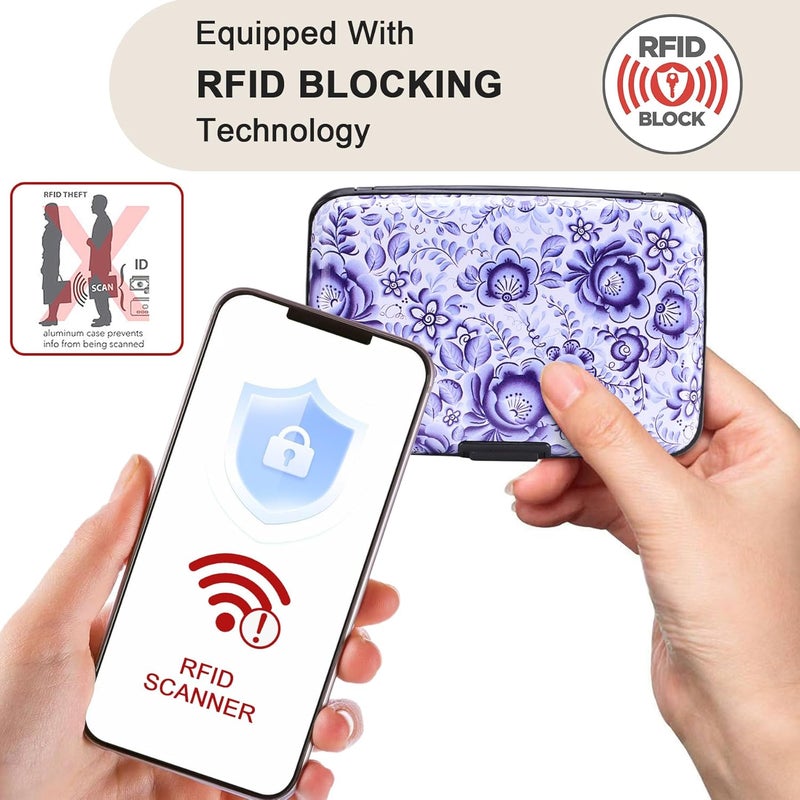 ELFISH Mini RFID Aluminum Wallet Credit Cards Holder Business Card Case Metal ID Case for Men Women (Camellia) - Image 2